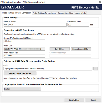 Probe Settings for Core Connection Tab Probe Settings for Core Connection Tab
