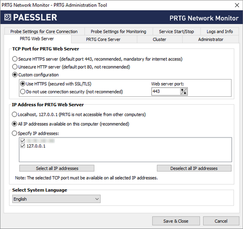 PRTG Web Server Tab PRTG Web Server Tab