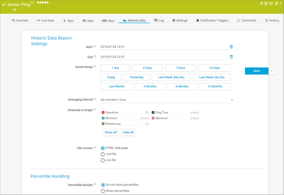 Historic Data Tab of a Ping Sensor Historic Data Tab of a Ping Sensor