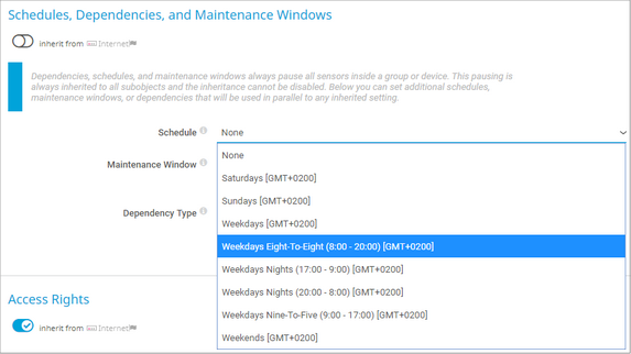 Available Default Schedules in Device Settings Available Default Schedules in Device Settings